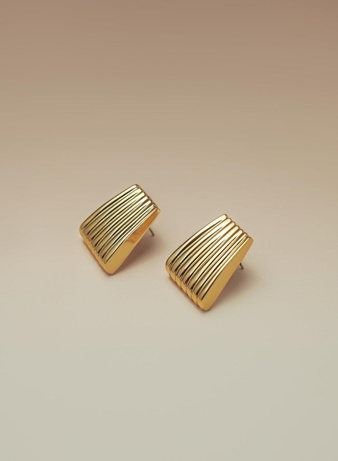 SNGIA Chunky Statement Earrings for Women by SNGIA (18K gold plated, silver plated Plated), Small Handmade Trendy Stud Ribbed Jewelry Gifts, Rectangle Huggies Fashion Button Accessories, Vintage Thick Square Nickle Free Huggie Earring. - Image 4